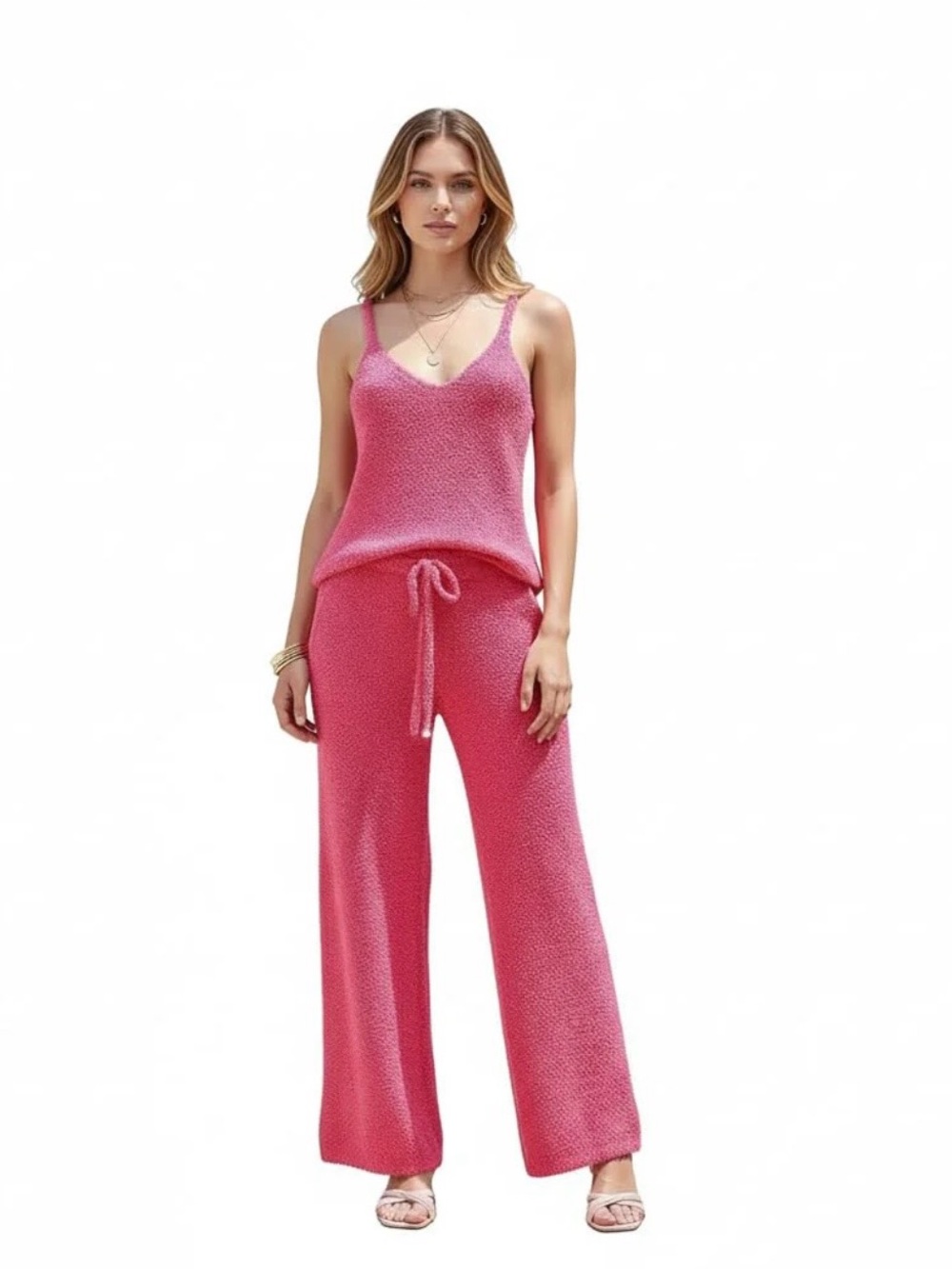 Women's Brushed Fleece Pajama Set sexy Spaghetti strap crop top wide leg pantsXL